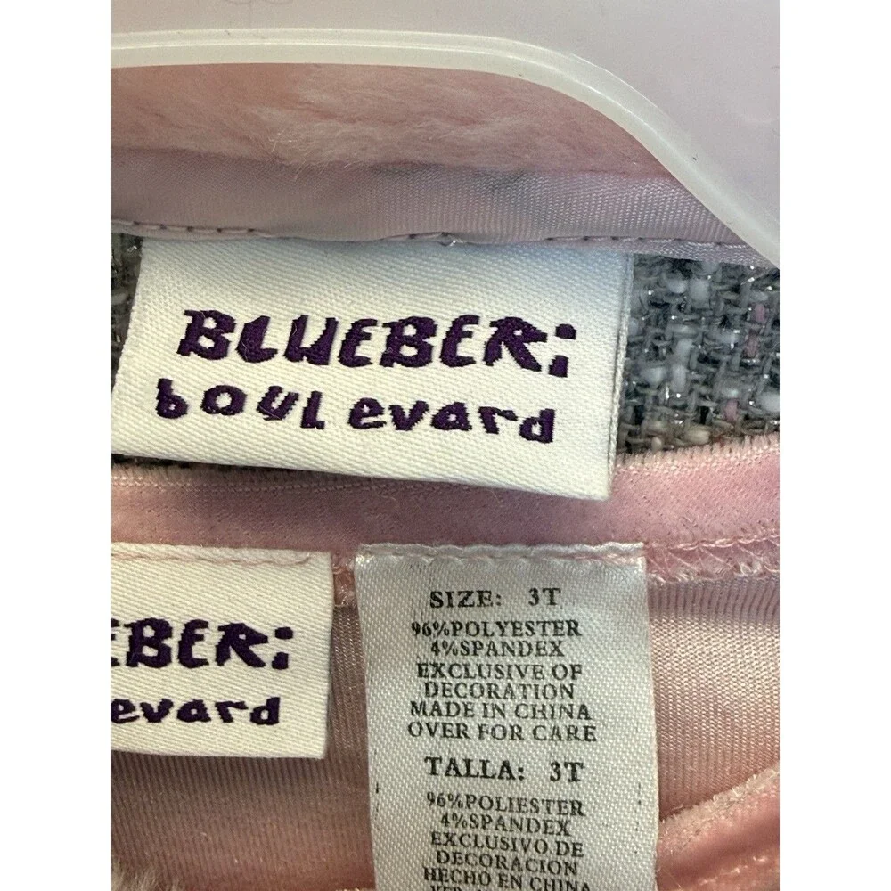 Blueberi Boulevard Cost & Dress Girls Pink /Gray Faux Fur Collar, Trim & Buttons